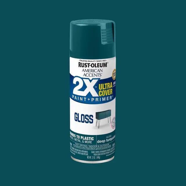 Alt view image 2 of 5 - (2 pack) Deep Turquoise, Rust-Oleum American Accents 2X Ultra Cover Gloss Spray Paint-327902, 12 oz
