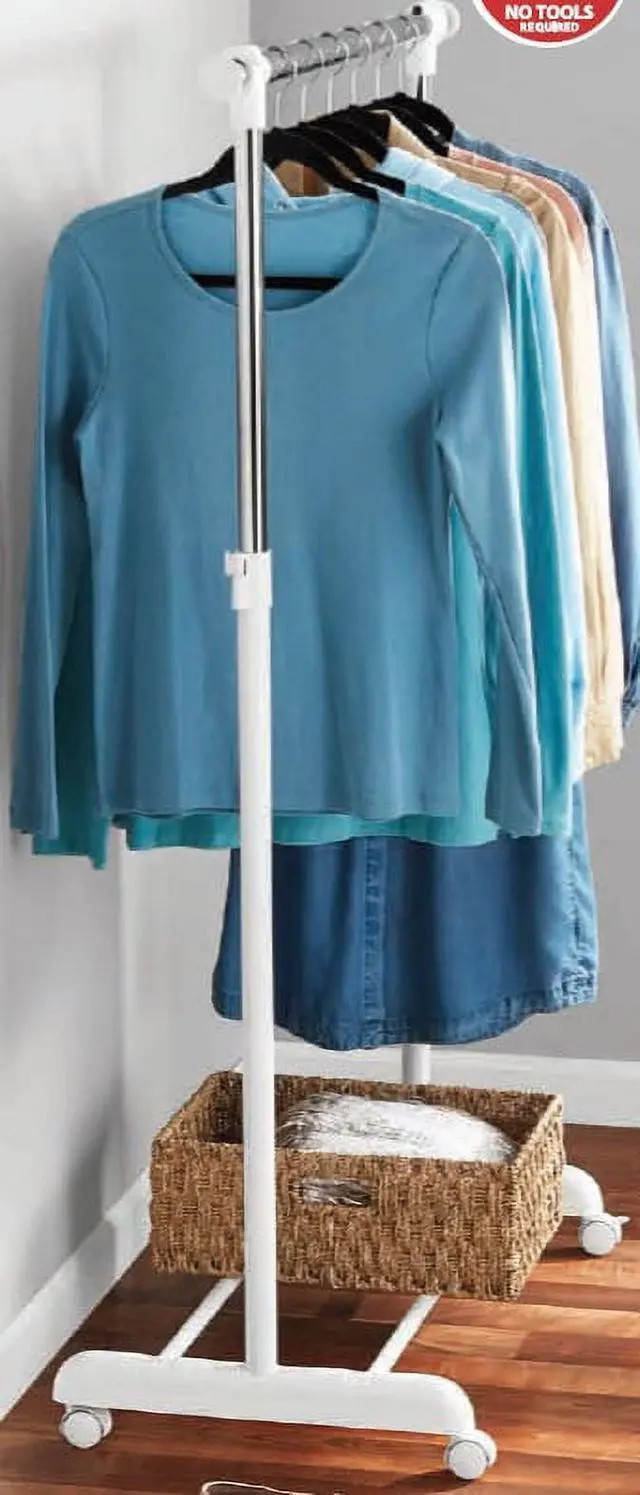 Alt view image 2 of 7 - Mainstays Adjustable Metal Rolling Garment Clothes Rack, Chrome & White