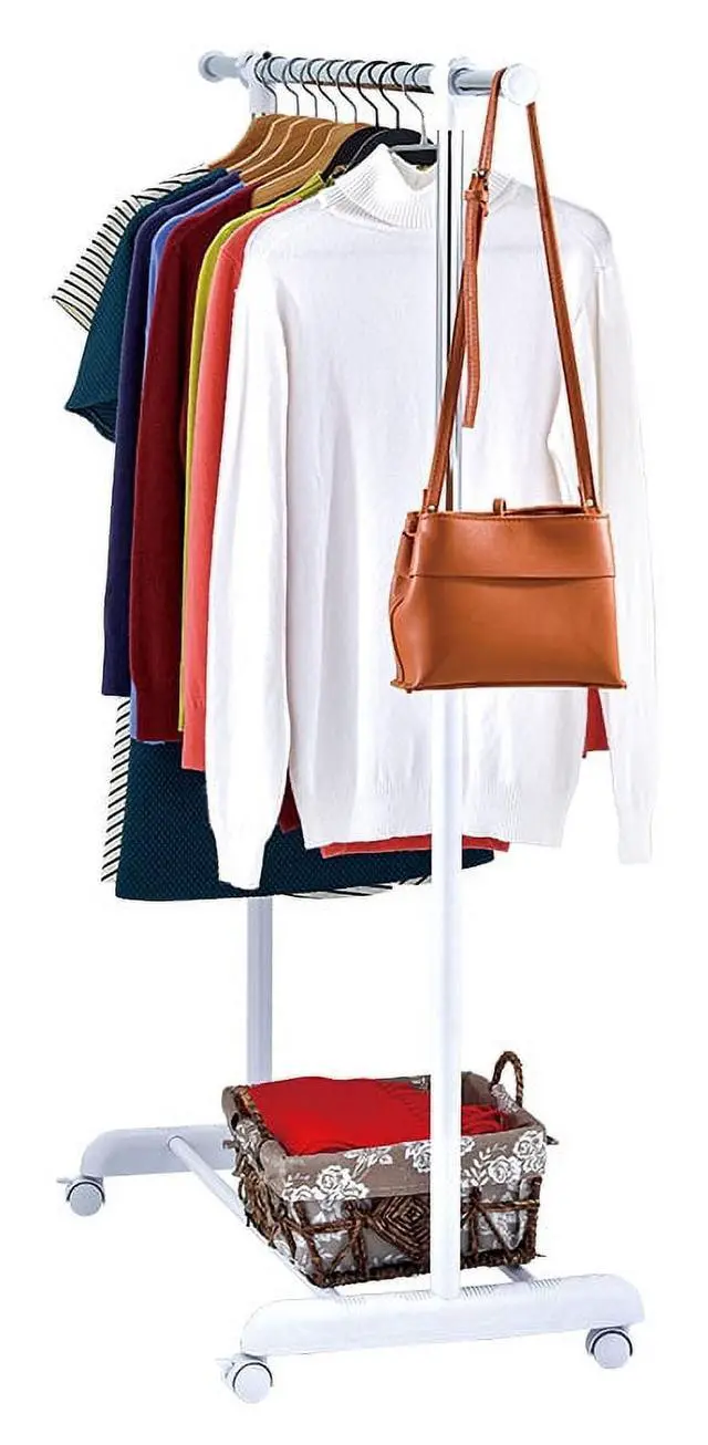 Alt view image 4 of 7 - Mainstays Adjustable Metal Rolling Garment Clothes Rack, Chrome & White