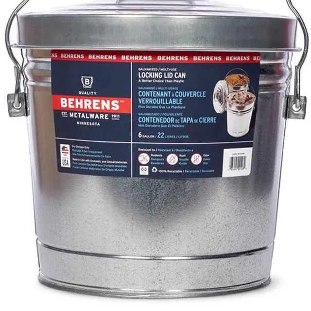 Alt view image 2 of 7 - BEHRENS Galvanized Steel Locking Lid Storage Can, 6-Gallon