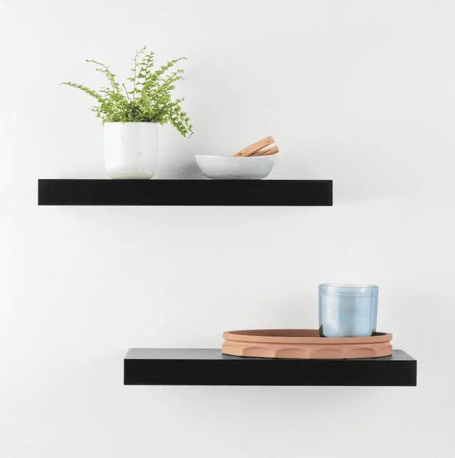 Main image of Mainstays Black 16.5" Wood Floating Shelves, Set of 2