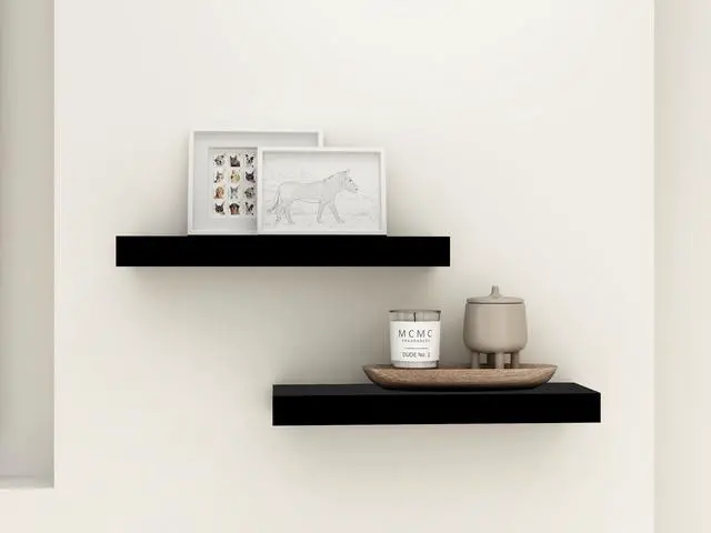 Alt view image 3 of 7 - Mainstays Black 16.5" Wood Floating Shelves, Set of 2
