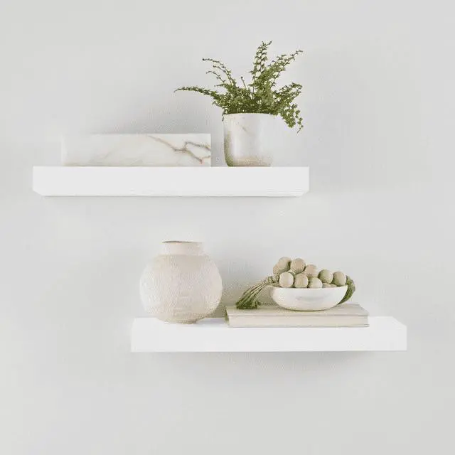 Main image of Mainstays White 16.5" Wood Floating Shelves, Set of 2