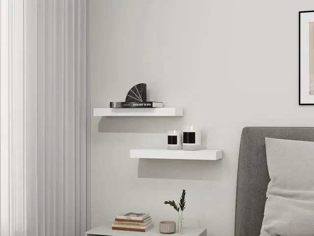 Alt view image 2 of 7 - Mainstays White 16.5" Wood Floating Shelves, Set of 2