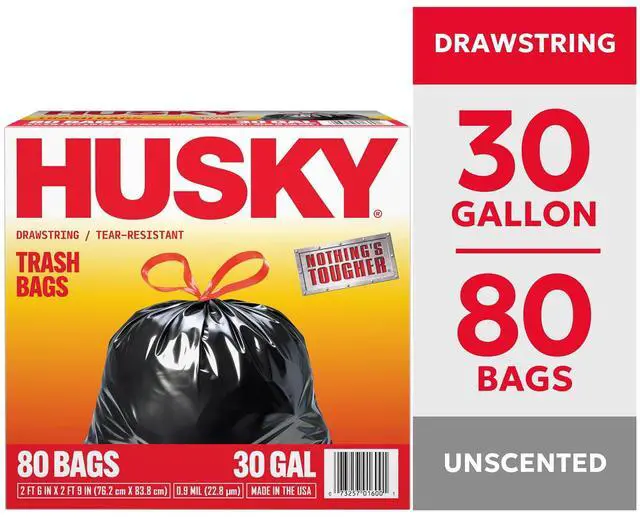 Main image of Husky 30 Gallon Large Drawstring Trash Bags, 80 Bags