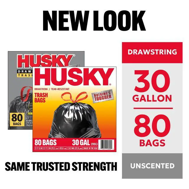 Alt view image 2 of 7 - Husky 30 Gallon Large Drawstring Trash Bags, 80 Bags
