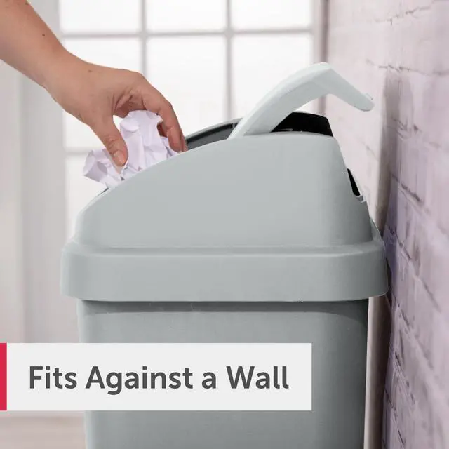 Alt view image 3 of 7 - Sterilite Kitchen Trash Can, 13 Gallon Plastic Garbage Bin with Swing Top Lid, Light Gray