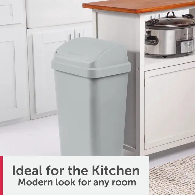 Alt view image 4 of 7 - Sterilite Kitchen Trash Can, 13 Gallon Plastic Garbage Bin with Swing Top Lid, Light Gray