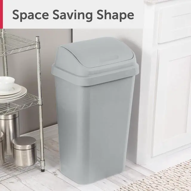 Alt view image 5 of 7 - Sterilite Kitchen Trash Can, 13 Gallon Plastic Garbage Bin with Swing Top Lid, Light Gray
