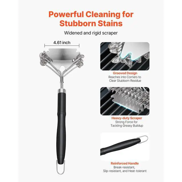 Alt view image 3 of 7 - KFFKFF Grill Brush and Scraper, BBQ Cleaning Tool for Outdoor Grills, Stainless Steel Wire Design, Bristle-Free Brush for Porcelain, Charcoal, and Grate Cleaning, 17 Inches