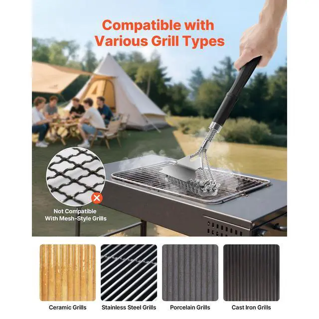 Alt view image 5 of 7 - KFFKFF Grill Brush and Scraper, BBQ Cleaning Tool for Outdoor Grills, Stainless Steel Wire Design, Bristle-Free Brush for Porcelain, Charcoal, and Grate Cleaning, 17 Inches