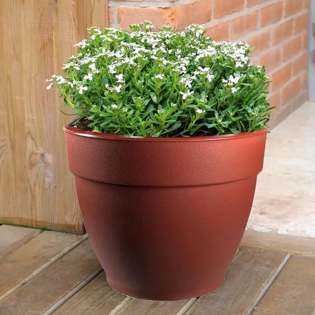 Alt view image 2 of 6 - Jacinto Recycled Plastic Planter, 8 inch Opening Diameter, Red Color
