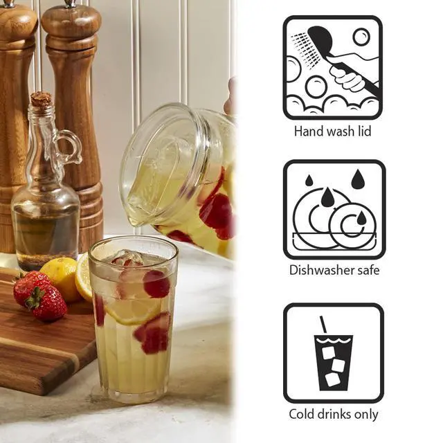 Alt view image 4 of 6 - Mason Craft & More Glass 0.5 Gallon Pitcher with Removable Plastic Lid and Silicone Base, Gray, Well Suited to Cold Drink Preparation