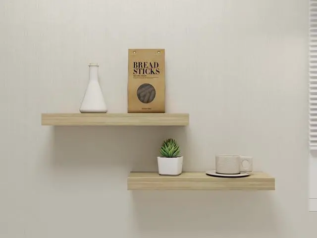 Alt view image 3 of 6 - Mainstays Natural 16.5" Wood Floating Shelves, Set of 2