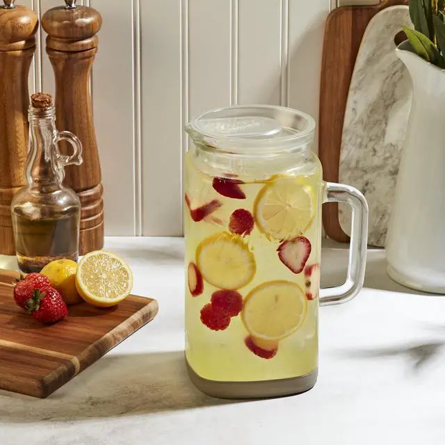 Alt view image 5 of 6 - Mason Craft & More Glass 0.5 Gallon Pitcher with Removable Plastic Lid and Silicone Base, Gray, Well Suited to Cold Drink Preparation