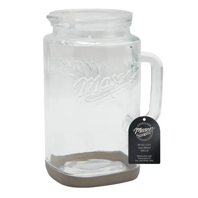 Alt view image 6 of 6 - Mason Craft & More Glass 0.5 Gallon Pitcher with Removable Plastic Lid and Silicone Base, Gray, Well Suited to Cold Drink Preparation