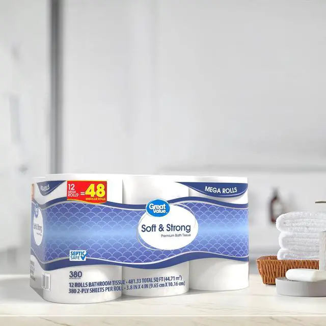 Alt view image 6 of 7 - Great Value Soft & Strong Toilet Paper, 12 Mega Rolls, 380 Sheets per Roll