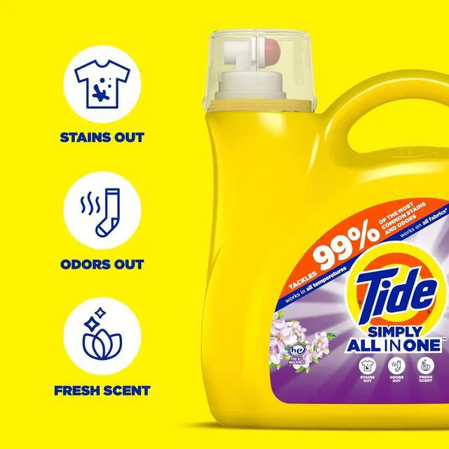 Alt view image 5 of 7 - Tide Simply Laundry Detergent Liquid, Berry Blossom Scent, 117 fl oz, 89 Loads