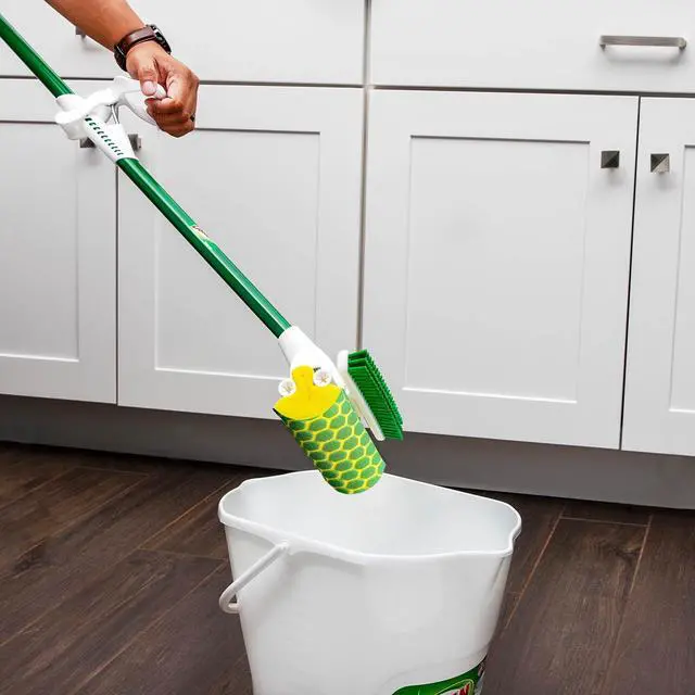 Alt view image 2 of 7 - Libman Nitty Gritty Sponge Mop with Scrub Brush and Steel Handle