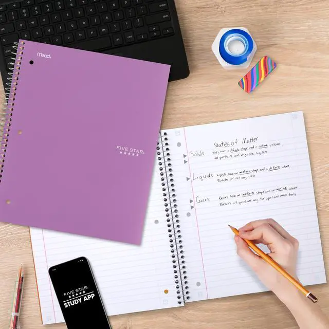 Alt view image 2 of 6 - Five Star Spiral Notebook + Study App, 5 Subject, Wide Ruled, 8" x 10.5", Amethyst