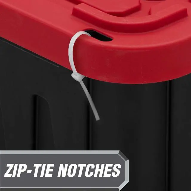 Alt view image 7 of 7 - (2 pack) Hyper Tough 27 Gallon Large Storage Bin with Snap Lid, Black and Red, Heavy Duty Plastic Storage Container