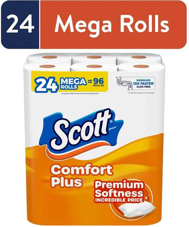 Main image of Scott ComfortPlus Toilet Paper, 24 Mega Rolls