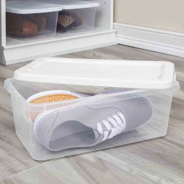 Alt view image 5 of 7 - Sterilite Set of (10) 6 Quart Small Storage Bins, Clear Plastic Storage Containers with Snap-on Lids, White