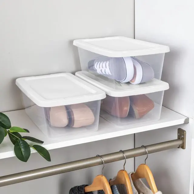 Alt view image 6 of 7 - Sterilite Set of (10) 6 Quart Small Storage Bins, Clear Plastic Storage Containers with Snap-on Lids, White