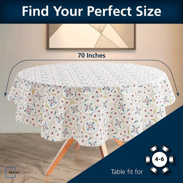 Alt view image 2 of 7 - Mainstays PEVA Everyday, Indoor & Outdoor Tablecloth 70" Round, Farmhouse Tile