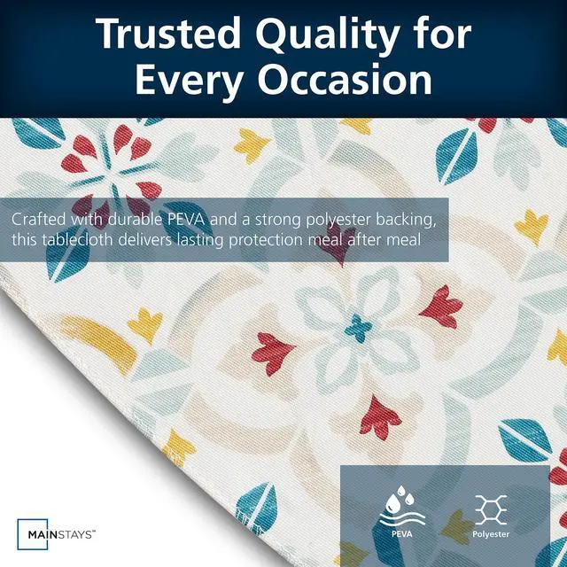 Alt view image 4 of 7 - Mainstays PEVA Everyday, Indoor & Outdoor Tablecloth 70" Round, Farmhouse Tile