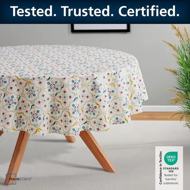 Alt view image 6 of 7 - Mainstays PEVA Everyday, Indoor & Outdoor Tablecloth 70" Round, Farmhouse Tile