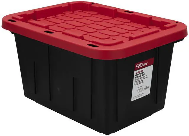 Main image of Hyper Tough 12 Gallon Small Storage Bin with Snap Lid, Black and Red, Heavy Duty Plastic Storage Container