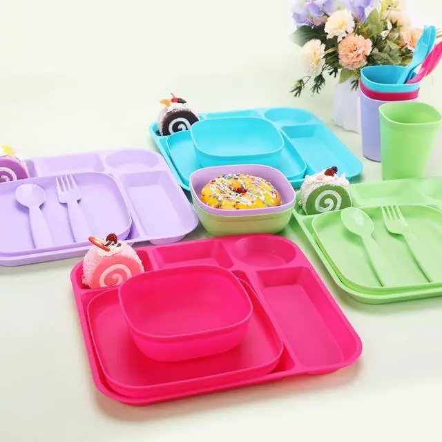 Alt view image 5 of 7 - Your Zone Kids Dinnerware Set, 24-Piece Plastic Plates, Bowls, Cups & Utensils, Pink Assorted