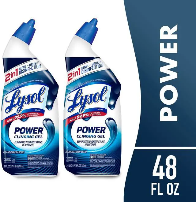 Main image of Lysol Toilet Bowl Cleaner Clinging Gel, Power, Disinfecting Bathroom Cleaner and Toilet Bowl Stain Remover, 24 fl oz (2 Pack)