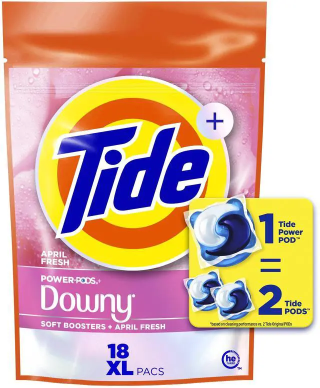 Main image of Tide Power PODS with Downy Soft Boosters Laundry Detergent Pacs, April Fresh Scent, 18 Count