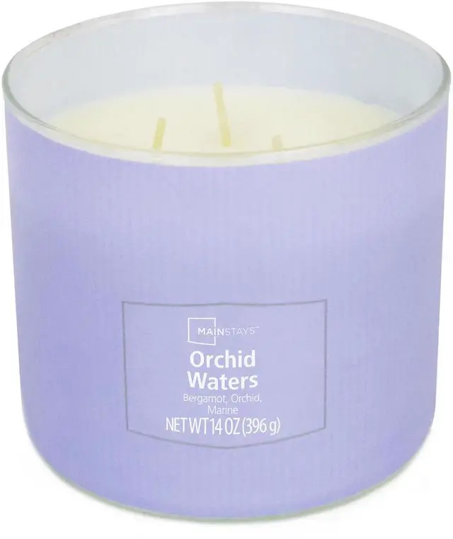 Alt view image 5 of 6 - Mainstays 3-Wick Textured Wrapped Orchid Waters Candle, 14 Ounce