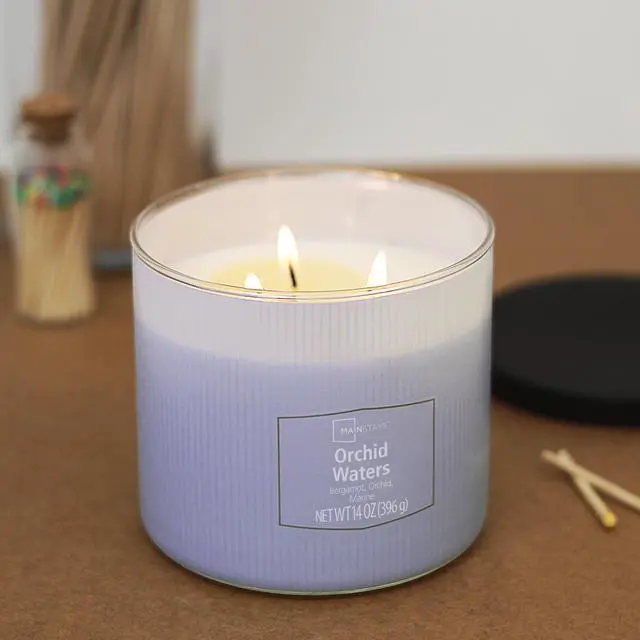Alt view image 6 of 6 - Mainstays 3-Wick Textured Wrapped Orchid Waters Candle, 14 Ounce