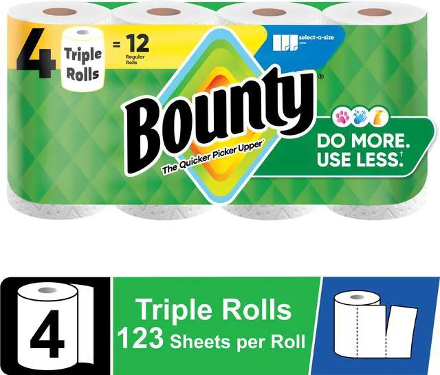 Main image of Bounty Paper Towels Select-A-Size White, 4 Triple Rolls, 123 Sheets per Roll