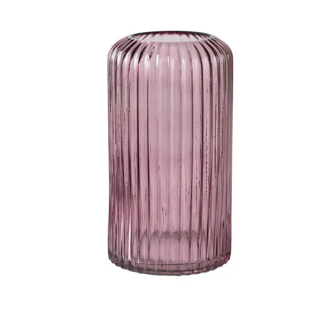 Alt view image 2 of 6 - Better Homes & Gardens 9.8" Pink Ribbed Cylinder Glass Vase