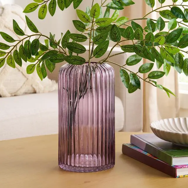 Alt view image 3 of 6 - Better Homes & Gardens 9.8" Pink Ribbed Cylinder Glass Vase