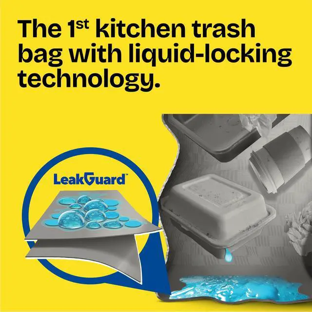 Alt view image 2 of 7 - Glad ForceFlex MaxStrength LeakGuard 13-Gallon Tall Kitchen Trash Bags, Sunshine Lemon Scent, 20 Bags