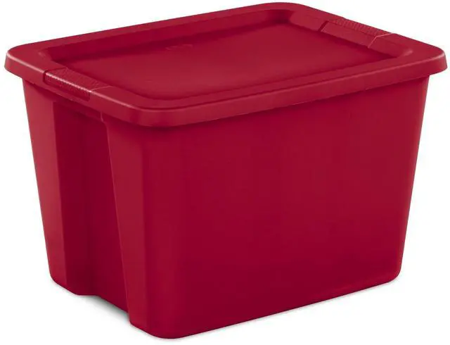 Main image of Sterilite 18 Gallon Tote, Plastic Christmas Storage Bin with Snap-on Lid, Ideal for Holiday Linens, Décor, Keepsakes and More, Red