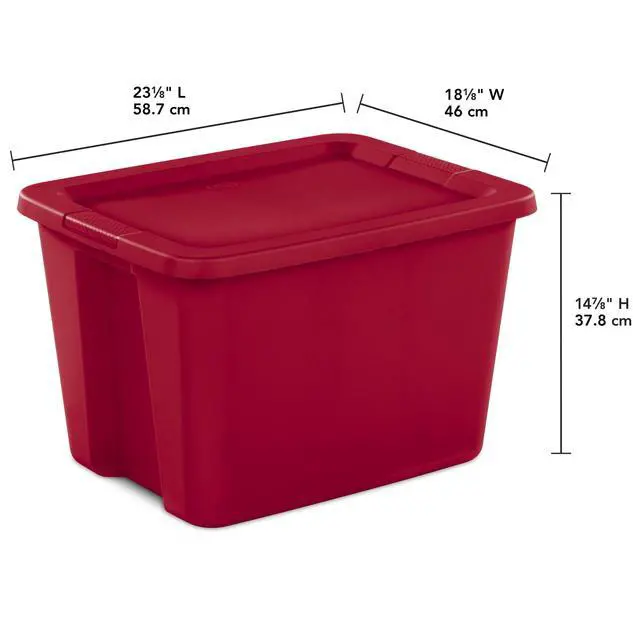 Alt view image 2 of 7 - Sterilite 18 Gallon Tote, Plastic Christmas Storage Bin with Snap-on Lid, Ideal for Holiday Linens, Décor, Keepsakes and More, Red