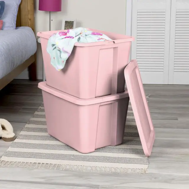 Alt view image 4 of 7 - Sterilite Large Storage Bin, 18 Gallon Plastic Storage Container with Snap-On Lid, Pink