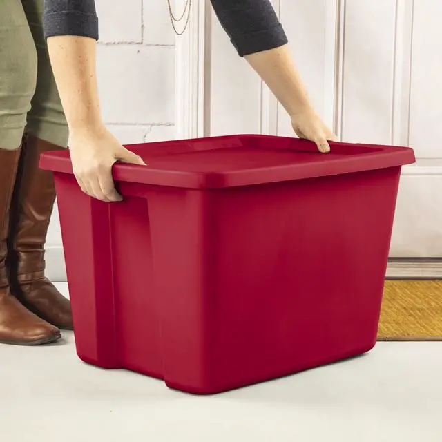 Alt view image 4 of 7 - Sterilite 18 Gallon Tote, Plastic Christmas Storage Bin with Snap-on Lid, Ideal for Holiday Linens, Décor, Keepsakes and More, Red
