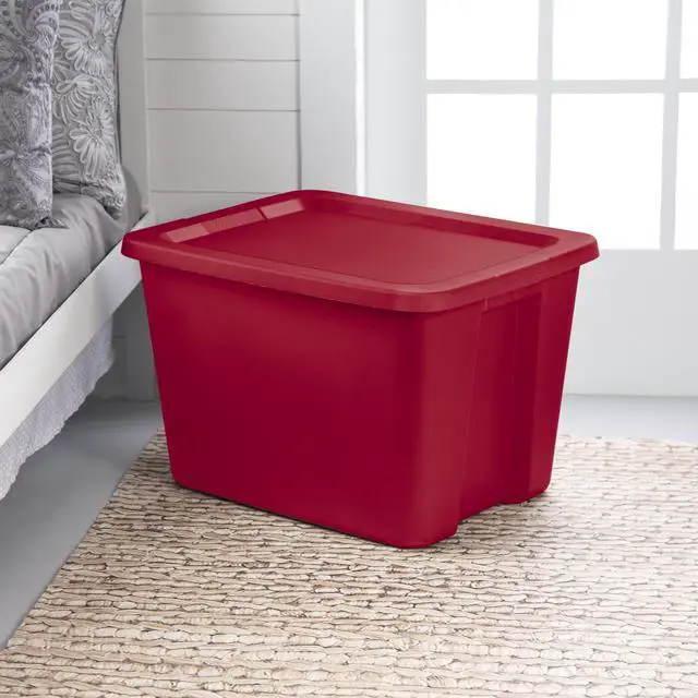 Alt view image 6 of 7 - Sterilite 18 Gallon Tote, Plastic Christmas Storage Bin with Snap-on Lid, Ideal for Holiday Linens, Décor, Keepsakes and More, Red