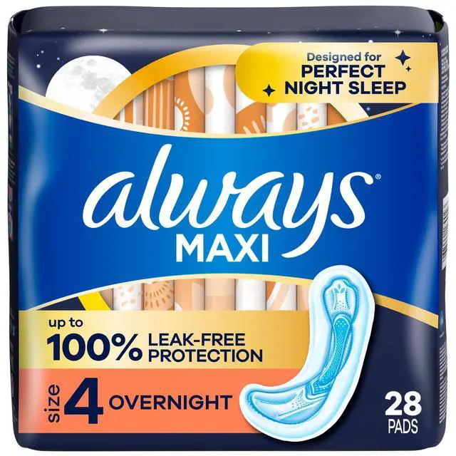 Alt view image 2 of 7 - Always Maxi Pads without Wings, Size 4, Overnight Absorbency, 28 count