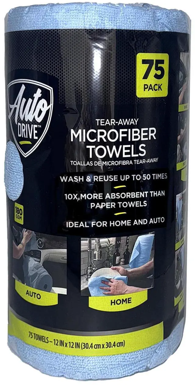 Main image of Auto Drive Tear Away Car Wash Microfiber Towel Roll, Multipurpose 75-Pack