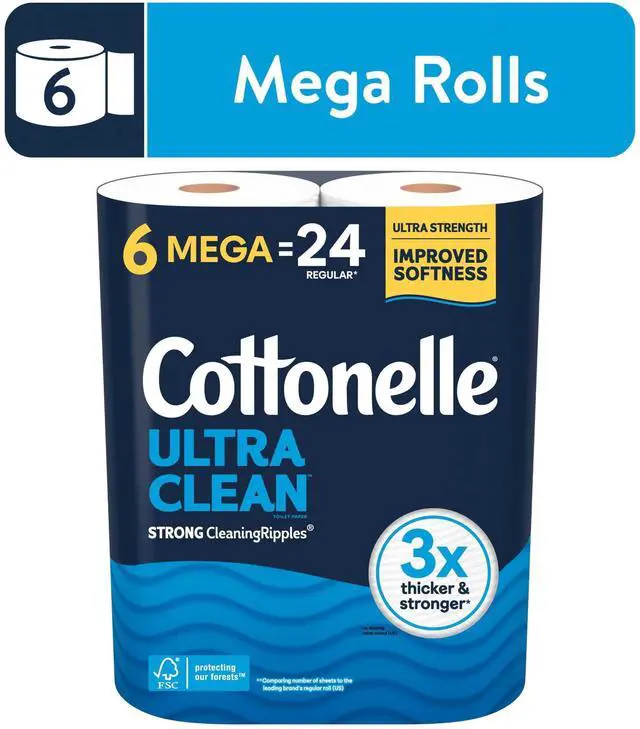 Main image of Cottonelle Ultra Clean Toilet Paper, Strong Toilet Tissue, 6 Mega Rolls