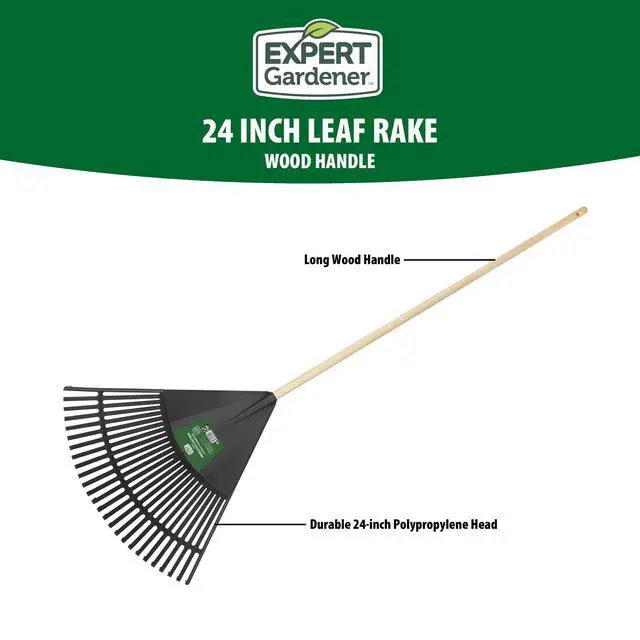 Alt view image 2 of 7 - Expert Gardener, 24-inch Wood and Poly Leaf Rake